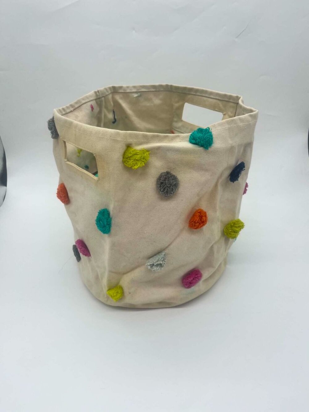 Pehr Pom Pom Bin Basket Cotton Canvas Multicolor Pint VGUC